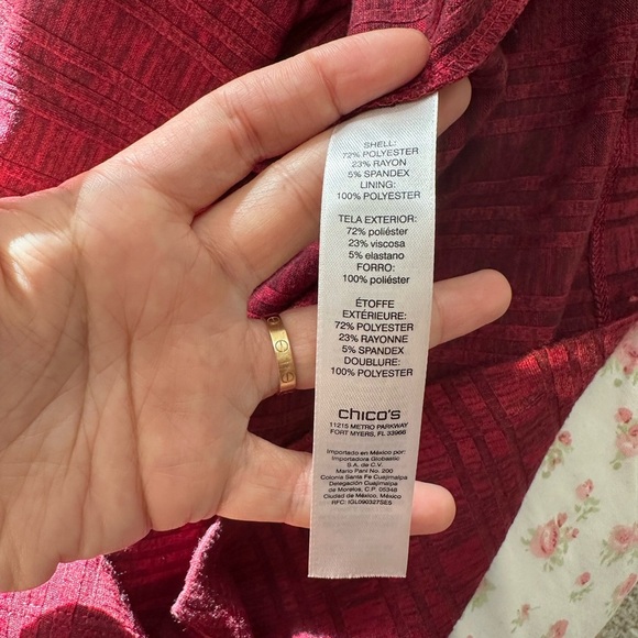 CHICO’S Heathered Rib Detail Knit Sweater Dress ¾ Sleeves Dark Red Sz 3 (XL) - Picture 6 of 8